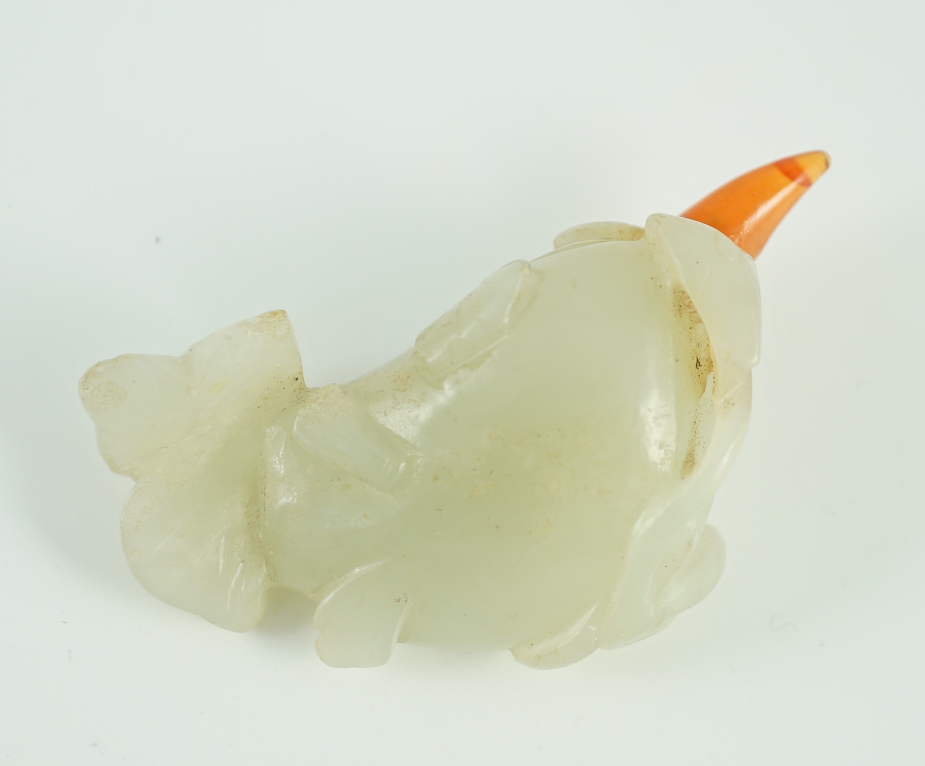 A Chinese pale celadon jade 'fish' snuff bottle, 19th century, 5.3cm long